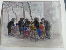 ANTHONY STONES (1934-2016). ARR. A CHINESE STREET SCENE, SIGNED WATERCOLOUR, UNFRAMED, 51 x 66cms.