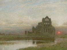 ALBERT GODWIN (1845-1932). WHITBY ABBEY, SIGNED AND DATED 1933, WATERCOLOUR, 38 x 56cms.