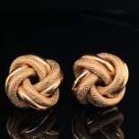 A PAIR OF 9ct GOLD LARGE TEXTURED KNOT EARRINGS TOGETHER WITH A FURTHER PAIR OF 9ct GOLD GEOMETRIC