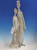 FOUR LLADRO FIGURES, TO INCLUDE: THREE ELEGANT LADIES, THE TALLEST OF AN ELDERLY COUPLE. H 50cms.