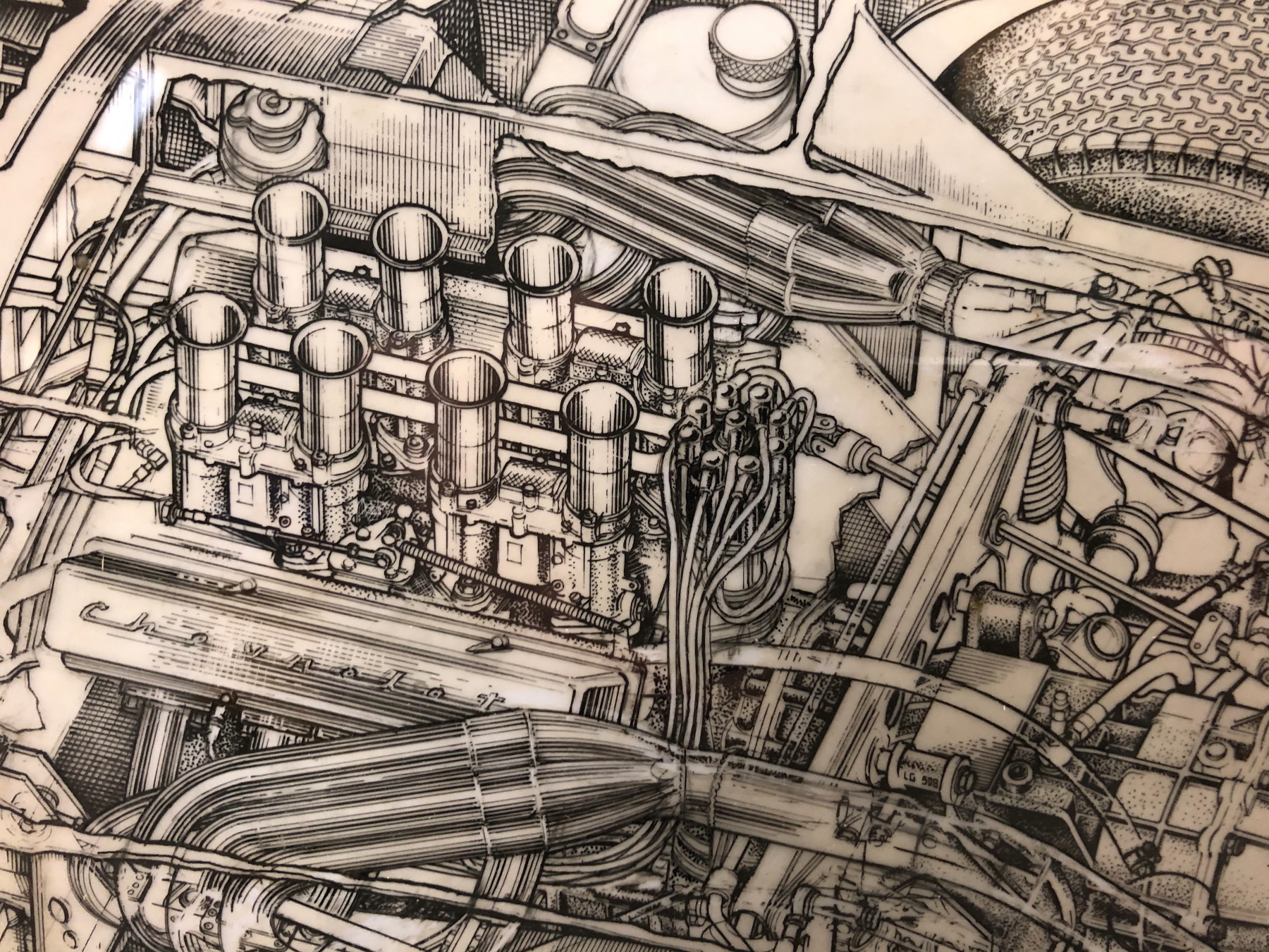 JAMES ALLINGTON, TWO INK CUTAWAY DRAWINGS OF CARS, THE LARGER OF A LOLA, BOTH SIGNED. 53 x 78cms. - Image 4 of 14