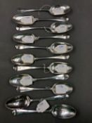 ELEVEN GEORGIAN SILVER DESSERT SPOONS, DATED 1730, 1731, 1732, 1733, 1734, 1735, 1736, 1737, 1738