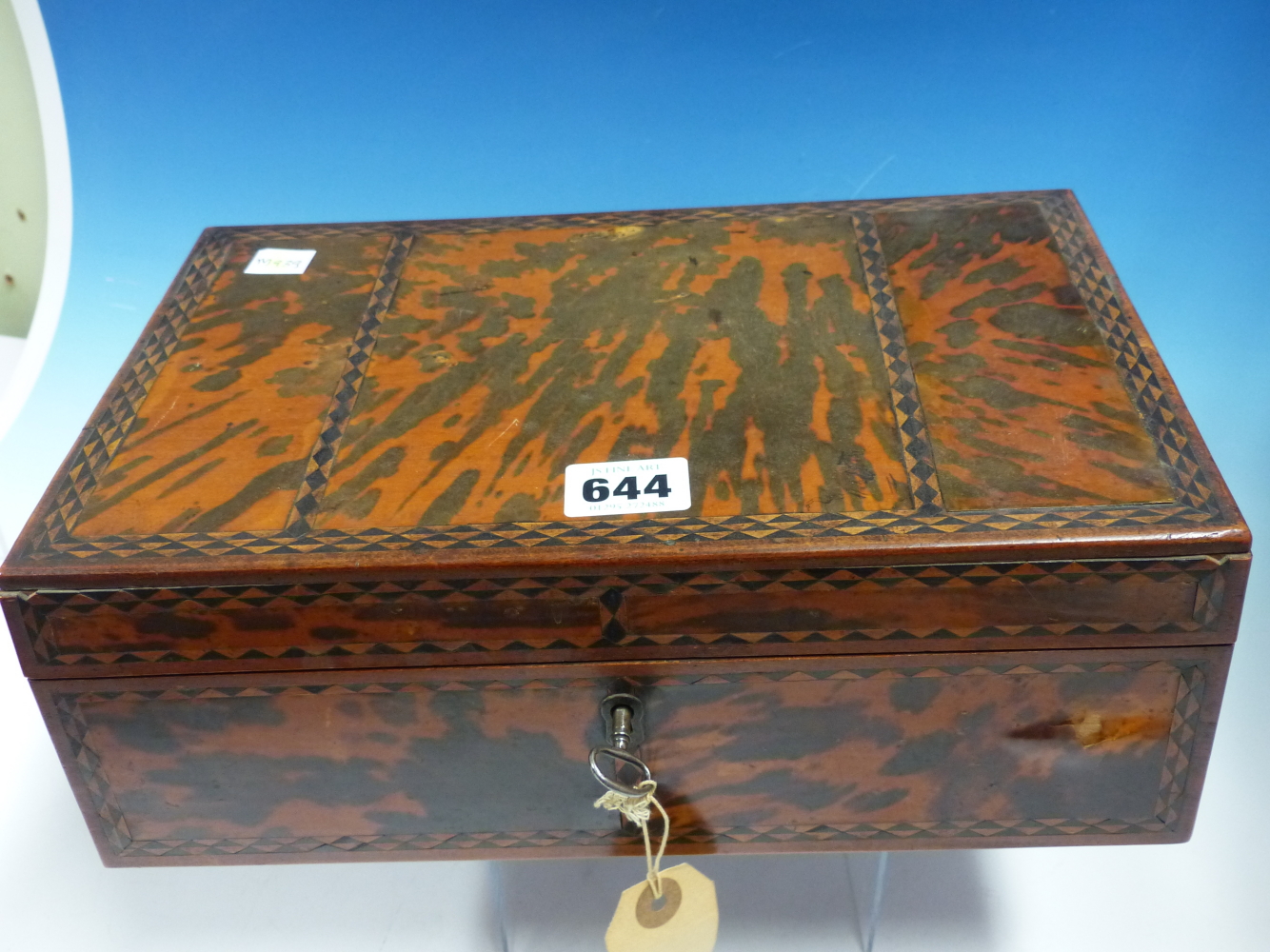 A 19th C. INDIAN TORTOISESHELL SPICE BOX, THE VENEERS ON THE RECTANGULAR LID DIVIDED BY EBONY AND - Image 12 of 21