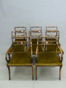 A SET OF EIGHT REGENCY STYLE SIMULATED ROSEWOOD ROPE BACK DINING CHAIRS TO INCLUDE TWO WITH ARMS,