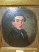 19th.C. ENGLISH SCHOOL. PORTRAIT OF A YOUNG MAN, OIL ON BOARD, 16.5 x 14.5cms. TOGETHER WITH A