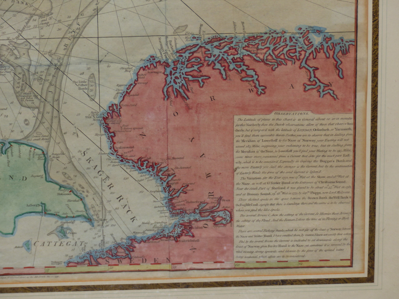 LATE 18th.C. HAND COLOURED MARINE MAP/CHART OF THE NORTH OR GERMAN SEA. 74 x 88cms. - Image 3 of 6