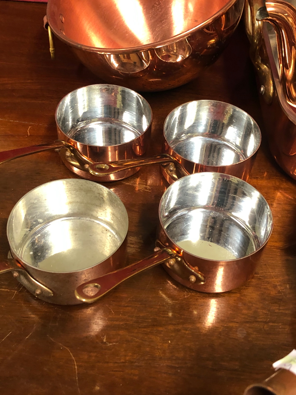 A COLLECTION OF 10 COPPER SAUCEPANS. Dia. 9.5cms. TWO LARGER COPPER SAUCEPANS, A TWO HANDLED - Image 9 of 9