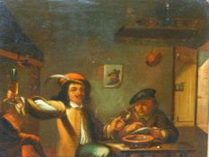 AFTER THE OLD MASTERS. A PAIR OF TAVERN SCENES, OIL ON TIN. 26 x 22cms (2).