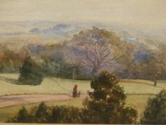 19th/20th.C.ENGLISH SCHOOL. PARKLAND LANDSCAPE, WATERCOLOUR 16.5 x 34cms, TOGETHER WITH A PORTRAIT