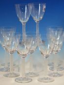 A SET OF THIRTEEN LALIQUE PHALSBOURG STEM WINE GLASSES, INCISED MARKS LALIQUE FRANCE. H 16cms.