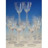 A SET OF THIRTEEN LALIQUE PHALSBOURG STEM WINE GLASSES, INCISED MARKS LALIQUE FRANCE. H 16cms.