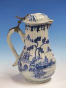 A CHINESE BLUE AND WHITE BALUSTER JUG AND COVER, THE VERTICALLY RIBBED SIDES PAINTED WITH ISLAND