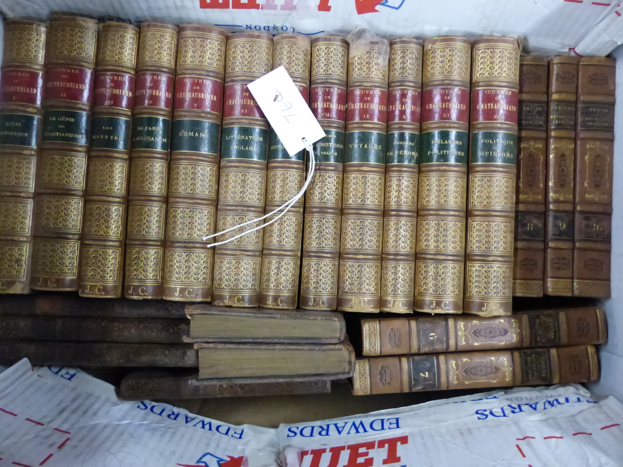 A QUANTITY OF VOLUMES IN FRENCH, MAINLY LEATHER BOUND, TO INCLUDE WORKS BY RACINE, ROUSSEAU, - Image 3 of 3