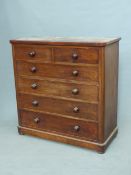 A VICTORIAN MAHOGANY CHEST OF TWO SHORT AND FOUR LONG GRADUATED DRAWERS. W. 120 x D. 54 x H.