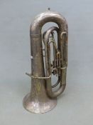 TWO BESSON SILVERED METAL TUBAS, A LEATHER CASE TOGETHER WITH A LEATHERETTE CASED BESSON SILVERED