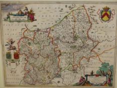 ANTIQUE HAND COLOURED MAP OF SHROPSHIRE AND STAFFORDSHIRE, BY J. JANSSON. 44 x 55cms.