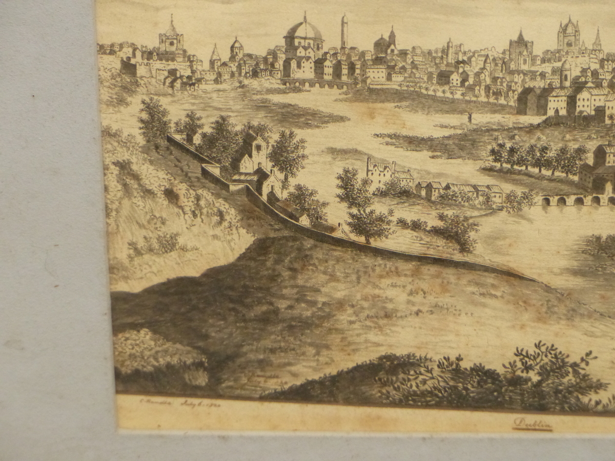 C. RANDLE (EARLY 19th.C. SCHOOL). A TOPOGRAPHICAL VIEW OF DUBLIN, PEN AND INK DRAWING, SIGNED AND - Image 4 of 6