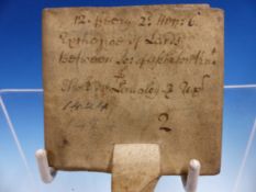 A HANDWRITTEN DOCUMENT ON VELLUM RELATING TO LAND AND TO THE TWO PARTIES CONCERNED, THE DATES 1424