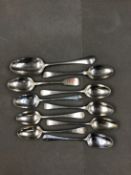 TEN VARIOUS GEORGIAN SILVER SPOONS,PARTS OF HALLMARKS RUBBED IN AREAS ON DIFFERENT SPOONS. GROSS