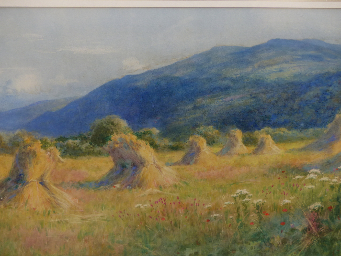 B GHENT (1857-1911). THE CORNFIELD, SIGNED WATERCOLOUR, 41 x 74cms.