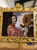 A CARVED GILTWOOD BAROQUE STYLE FRAME, CONTAINING A DECORATIVE PORTRAIT AFTER VAN DYCK. REBATE 62