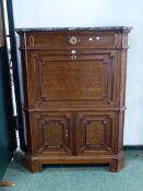 A CONTINENTAL GREY MARBLE TOPPED MAHOGANY SECRETAIRE A ABATTANT, THE TOP DRAWER WITH CENTRAL