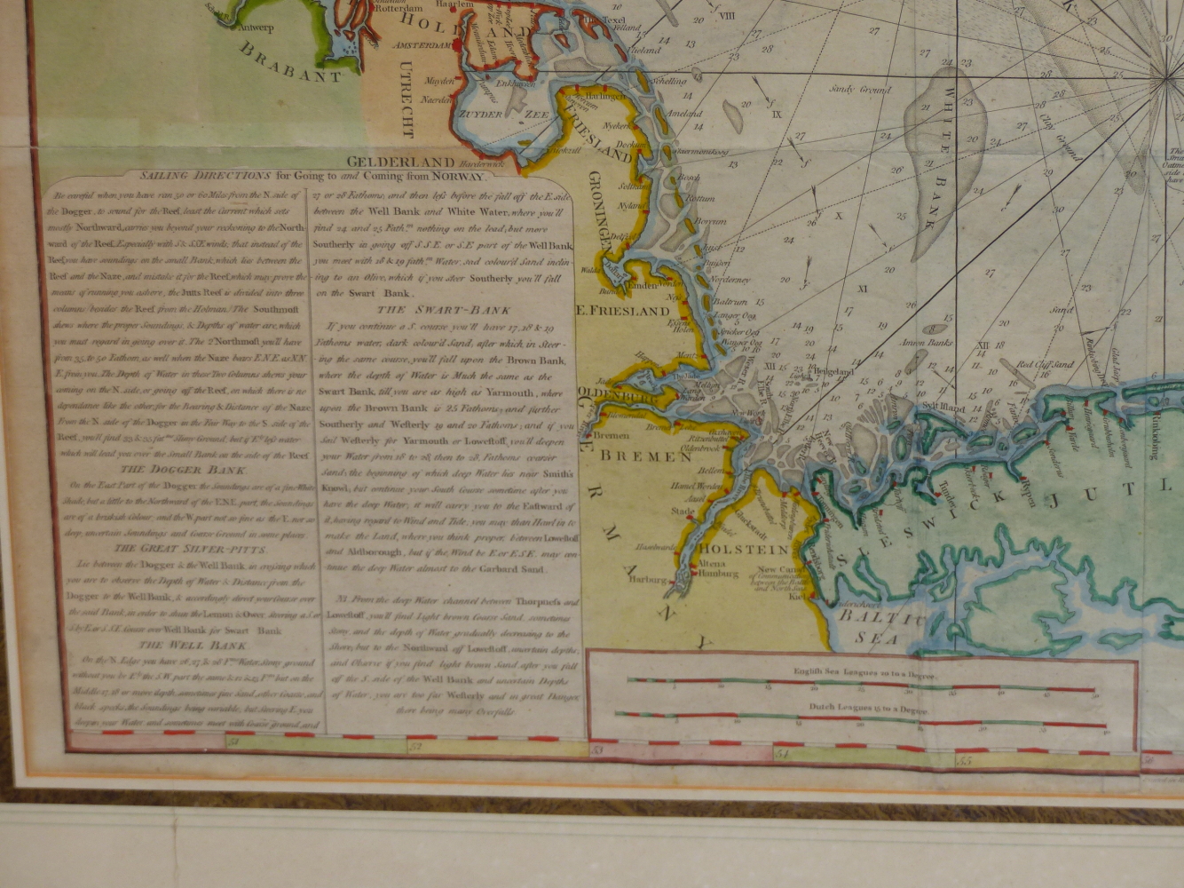 LATE 18th.C. HAND COLOURED MARINE MAP/CHART OF THE NORTH OR GERMAN SEA. 74 x 88cms. - Image 4 of 6