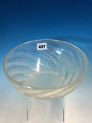 AN R LALIQUE POISSONS PATTERN OPALESCENT GLASS BOWL, MOULDED MARK CENTRALLY. Dia. 24cms.