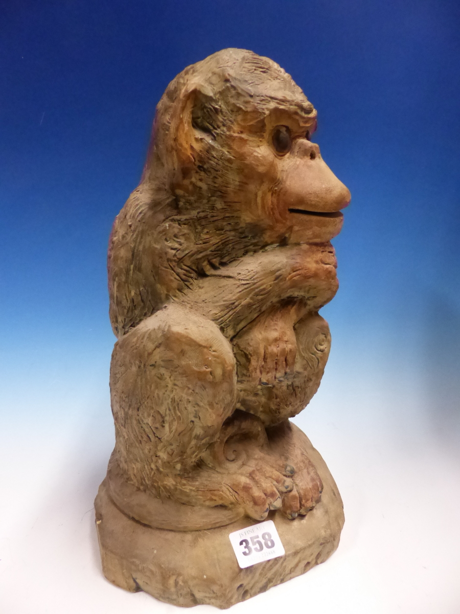 A STUDIO POTTERY FIGURE OF A SEATED MONKEY, THE OATMEAL CLAY TINTED IN COLOURS, INDISTINCTLY SIGNED. - Image 8 of 10