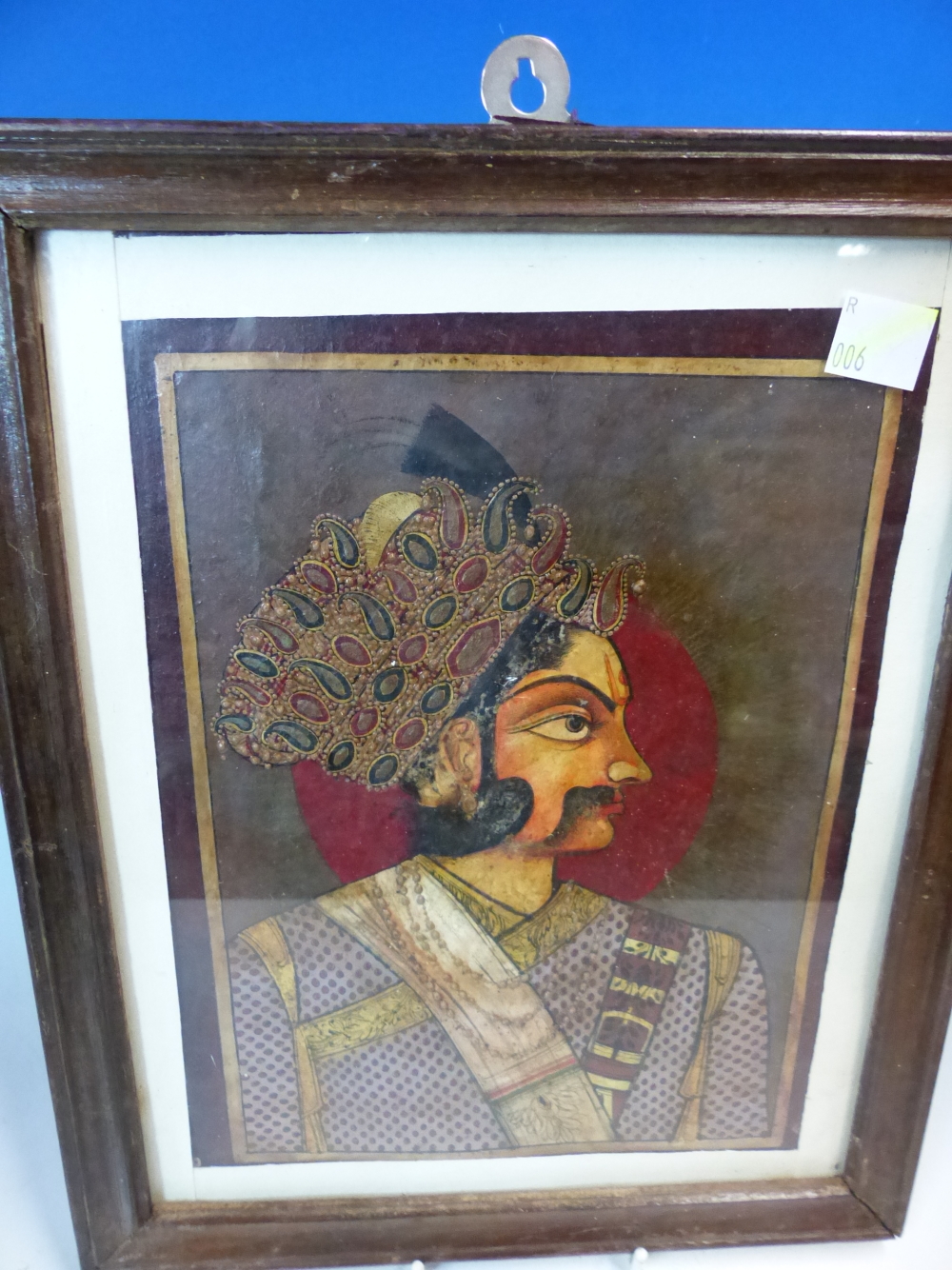 A PAIR OF 19th C. INDIAN MINIATURES OF A MOUSTACHIOED DIGNITARY AND OF HIS WIFE, BOTH THEIR HEADS - Image 8 of 11