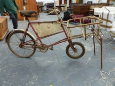 A BROOKS VENDORS BICYCLE PAINTED IN RED AND WHITE, THE BASKET HOLDER CRADLE WITH FOLD DOWN LEGS