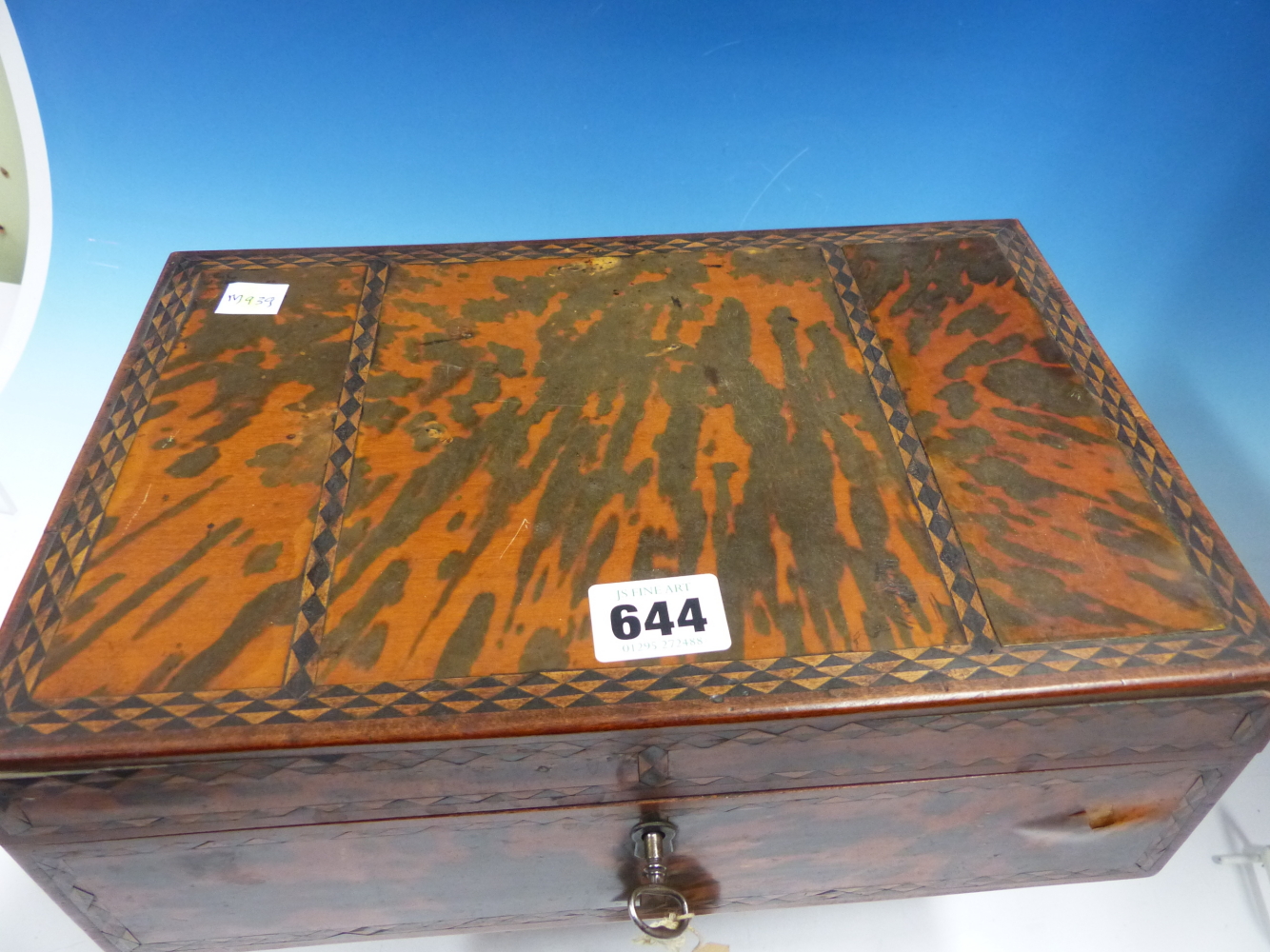 A 19th C. INDIAN TORTOISESHELL SPICE BOX, THE VENEERS ON THE RECTANGULAR LID DIVIDED BY EBONY AND - Image 9 of 21
