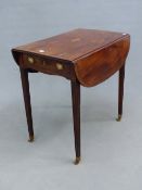 A 19th C. MAHOGANY PEMBROKE TABLE, THE OVAL TOP CROSSBANDED ABOUT A CENTRAL INLAID CONCH SHELL, A