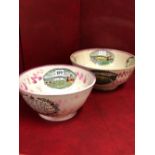 TWO MOORE & Co. SUNDERLAND PINK LUSTRE BOWLS PRINTED WITH OVALS OF THE BRIDGE, VERSES AND VIGNETTES,