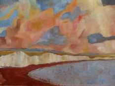 20th.C. BRITISH SCHOOL. THE SEVEN SISTERS FROM SEAFORD HEAD, INITIALLED, OIL ON BOARD, 40 x 80cms.