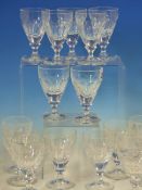 TWENTY FOUR WILLIAM YEOWARD GLASSES WITH FACETTED BOWLS. H 10cms. TOGETHER WITH TEN AIR TWIST