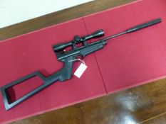 A CROSSMAN CORP .22 AIR RIFLE 2250B WITH SILENCER, MODEL 1399 CUSTOM STOCK AND SMK 4 X 32 SIGHT