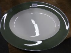 AN EXTENSIVE WEDGWOOD PORCELAIN DINNER SERVICE, EACH PIECE WITH A GREY GREEN RIM BAND