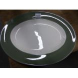 AN EXTENSIVE WEDGWOOD PORCELAIN DINNER SERVICE, EACH PIECE WITH A GREY GREEN RIM BAND