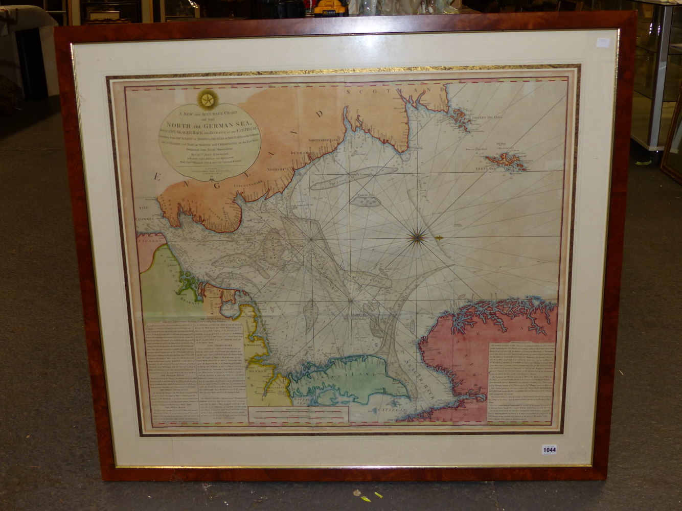 LATE 18th.C. HAND COLOURED MARINE MAP/CHART OF THE NORTH OR GERMAN SEA. 74 x 88cms. - Image 5 of 6