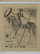 AFTER SALVADOR DALI (1904-1989). ARR. DON QUIXOTE, BLACK AND WHITE PRINT, GALLERY LABEL VERSO, 21