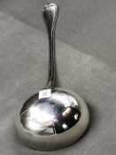 A VICTORIAN HALLMARKED SILVER LARGE LADLE, DATED 1860 LONDON FOR CHAWNER & CO. LENGTH 34cms,