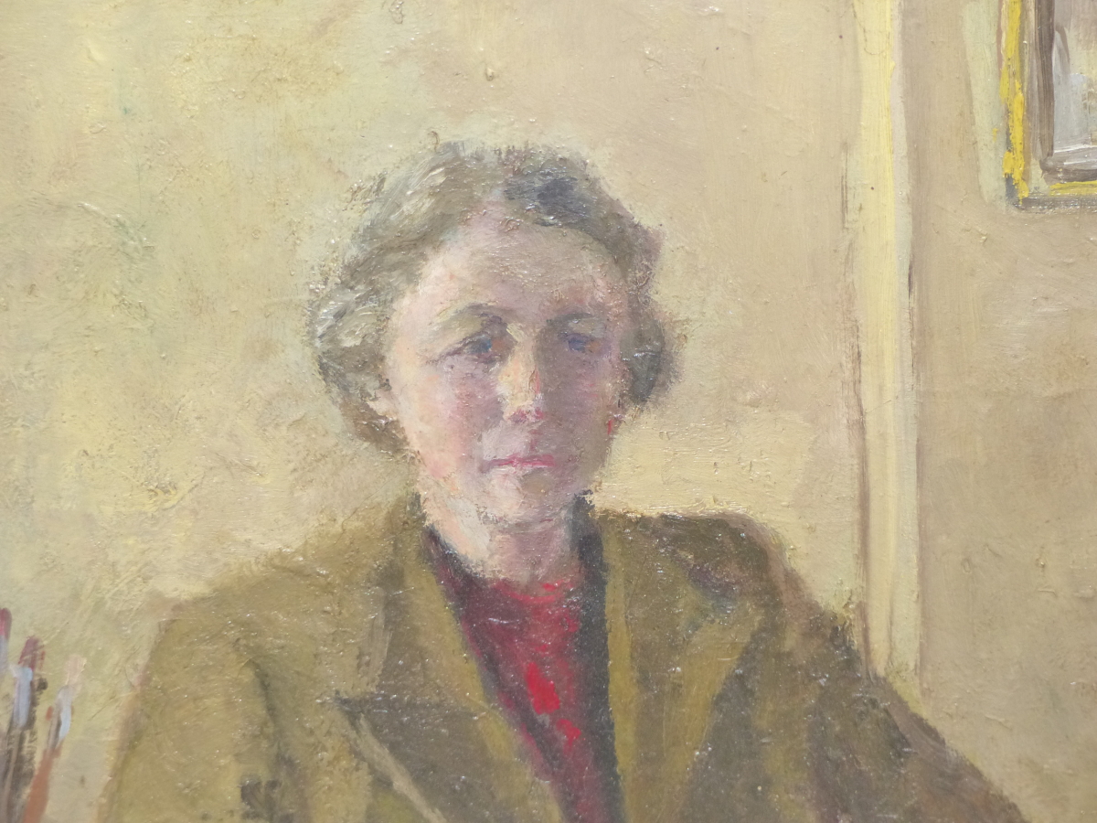 ANNE SPENCER DOWDESWELL (20th.C.). SELF PORTRAIT, EXHIBITION LABEL VERSO, 41 x 36cms; TOGETHER - Image 3 of 20
