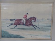 HENRY ALKEN (1785-1851). THE LAST FURLONG, SIGNED WATERCOLOUR, 25 x 33cms.