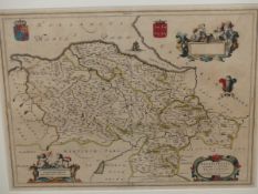 ANTIQUE HAND COLOURED MAP OF DENBIGHSHIRE, BY J. BLAEU. 40 x 52cms.