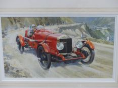 PETER J ASHMORE (B 1923), A 1930S ALFA ROMEO RACING ON A MOUNTAIN PASS, WATERCOLOUR, SIGNED. 19 x