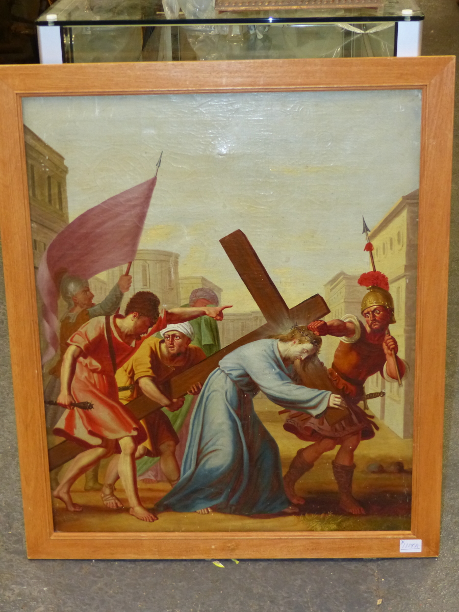 19th.C. CONTINENTAL SCHOOL AFTER THE OLD MASTERS. CHRIST CARRYING THE CROSS, OIL ON CANVAS, 76 x - Image 2 of 8