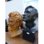 A LARGE WAX BUST TOGETHER WITH A PLASTER PORTRAIT BUST.