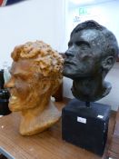 A LARGE WAX BUST TOGETHER WITH A PLASTER PORTRAIT BUST.