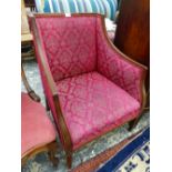 AN EDWARDIAN SHOW FRAME SQUARE BACK ARMCHAIR.